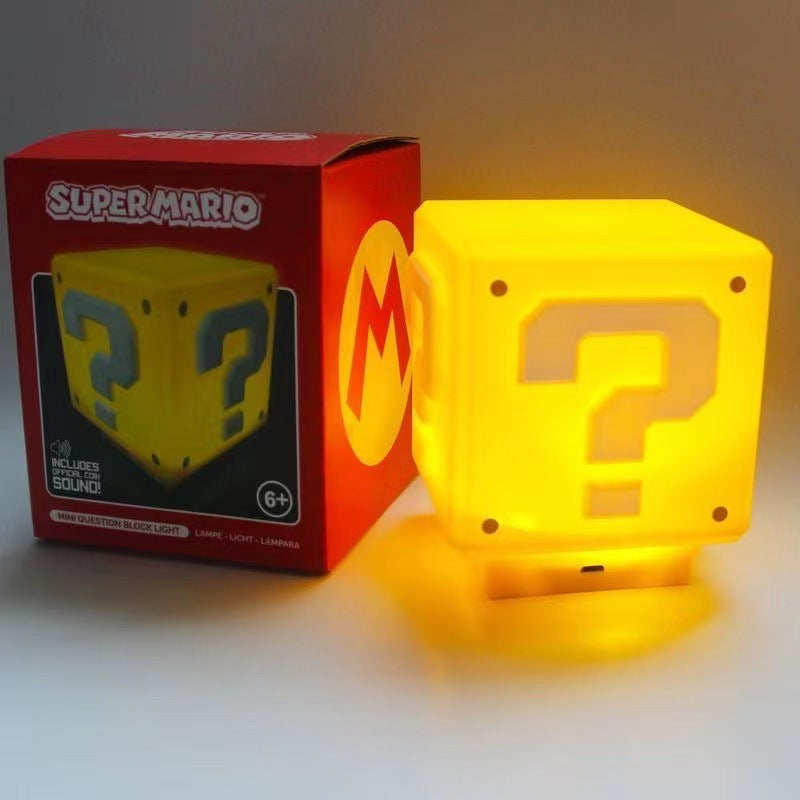 Super Mario Bros LED ponto de interrogação som recarregável luz led noturna tijolo quadrado abajur de mesa lâmpada de cabeceira