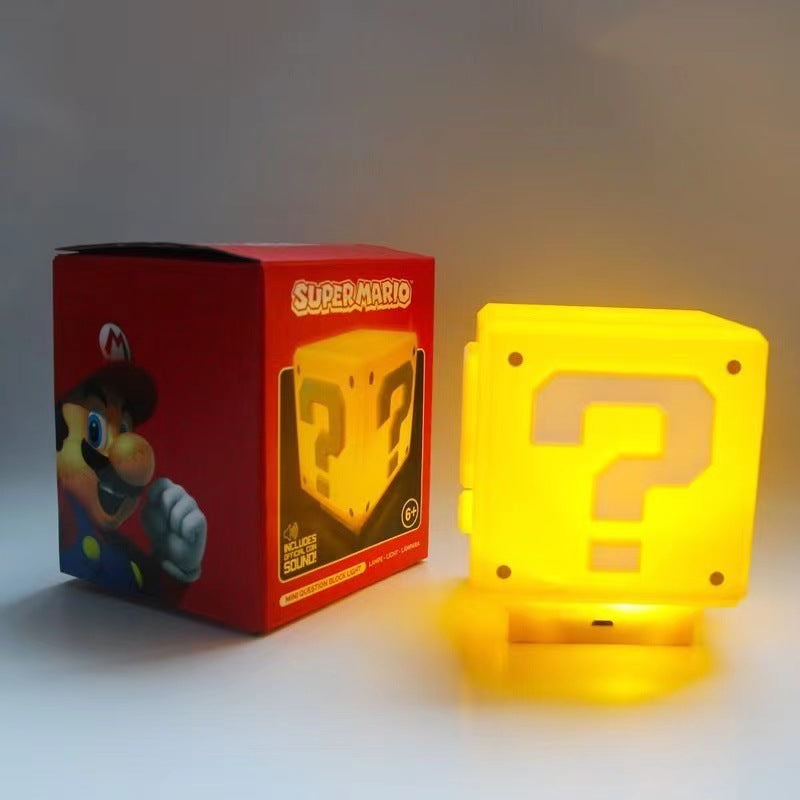 Super Mario Bros LED ponto de interrogação som recarregável luz led noturna tijolo quadrado abajur de mesa lâmpada de cabeceira